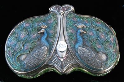 B3 Two Peacock Box 5.5" long